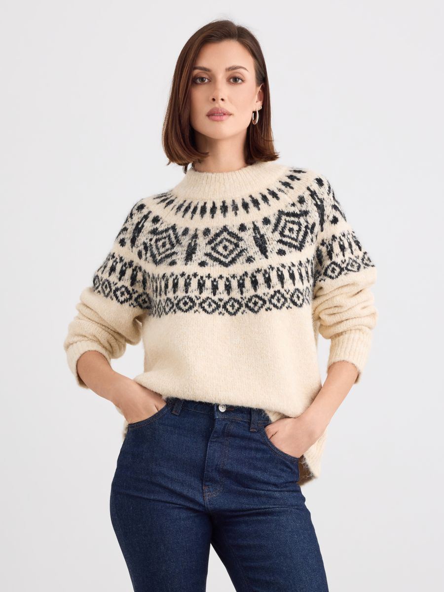 Pulover cu guler polo - Beige - MOHITO
