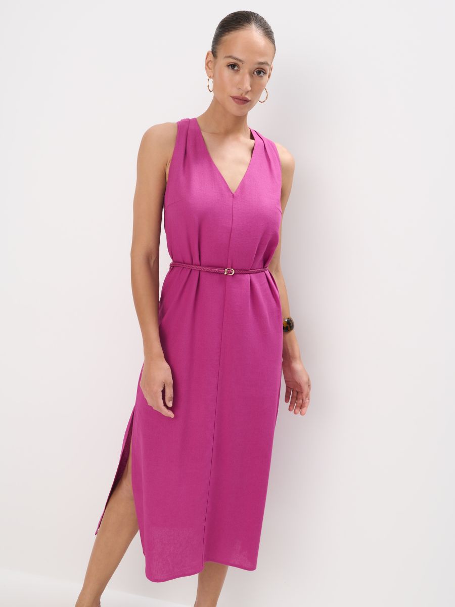 Rochie midi cu curea - Roz intens - MOHITO