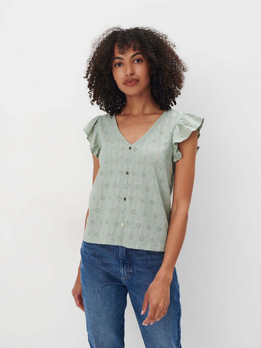 Zielona bluzka z haftem - zielony - MOHITO
