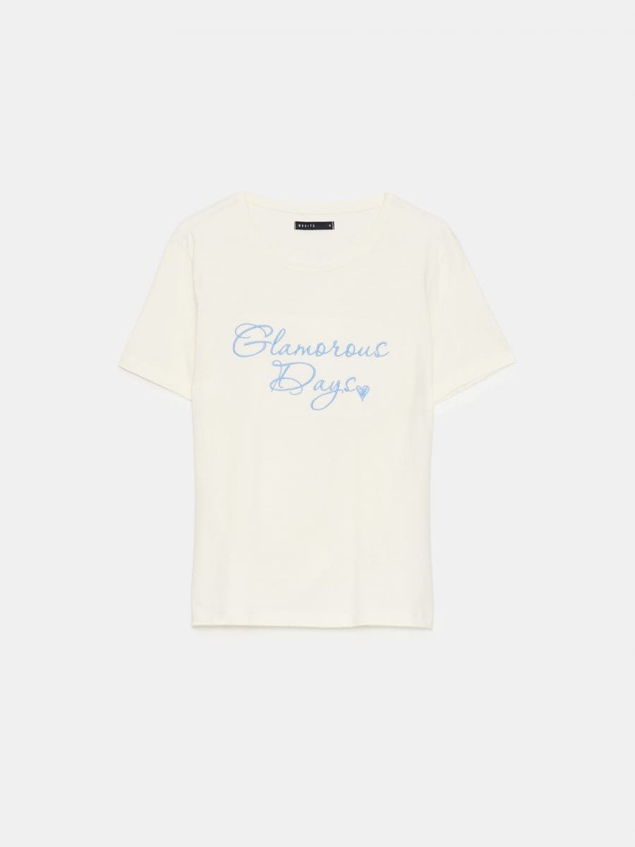 T-shirt z napisem - kremowy - MOHITO
