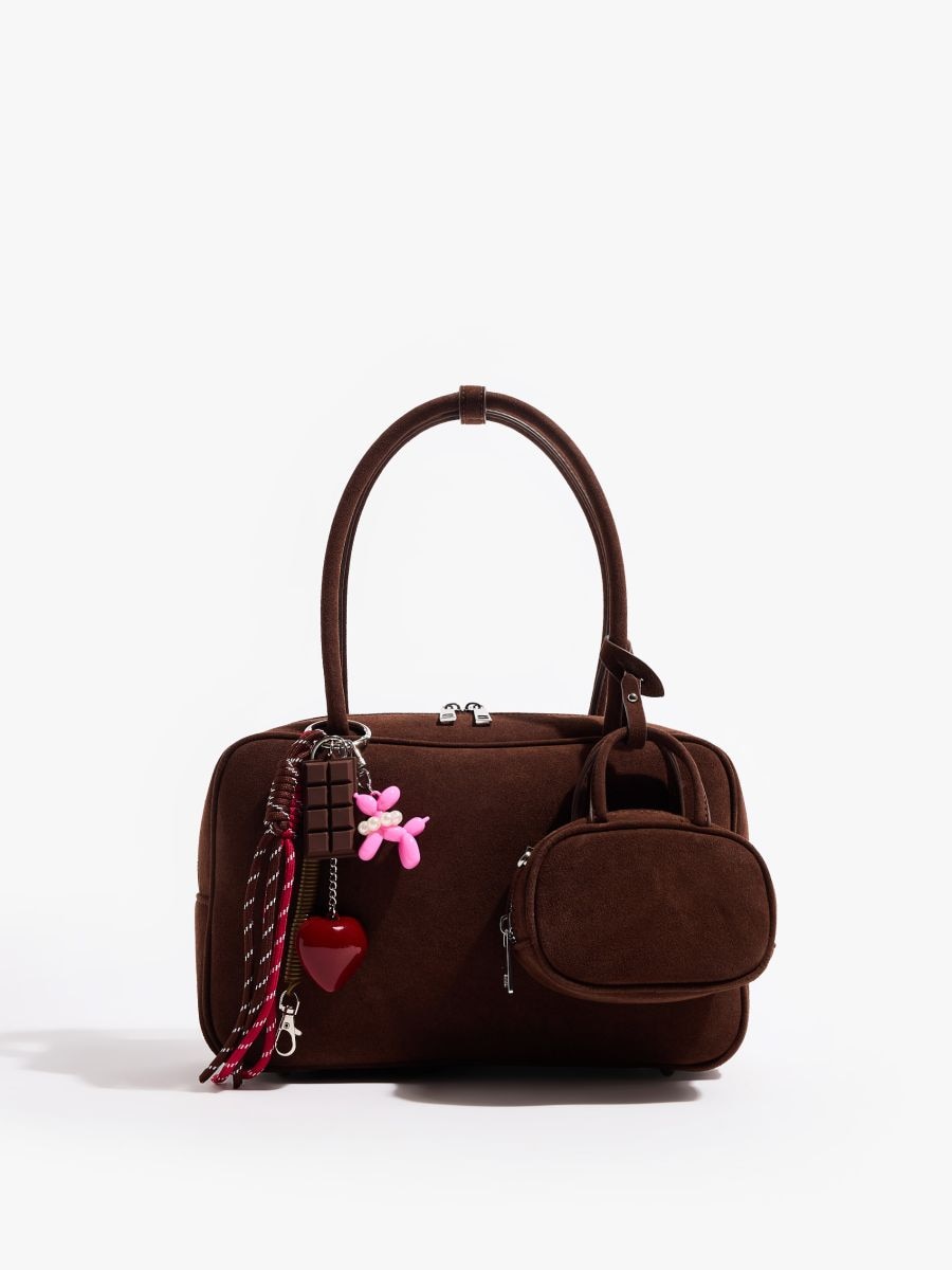 Torebka z kosmetyczką i brelokiem - ciemnobrązowy - MOHITO