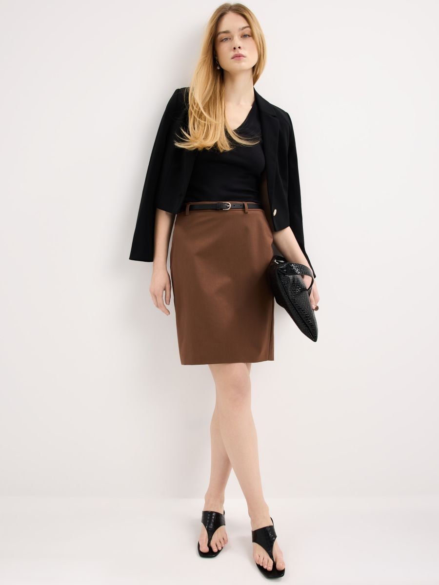 Spódnica midi z paskiem - brązowy - MOHITO