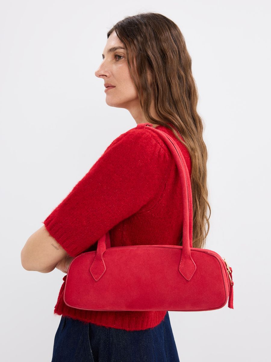 Geantă din piele întoarsă - Roșu - MOHITO