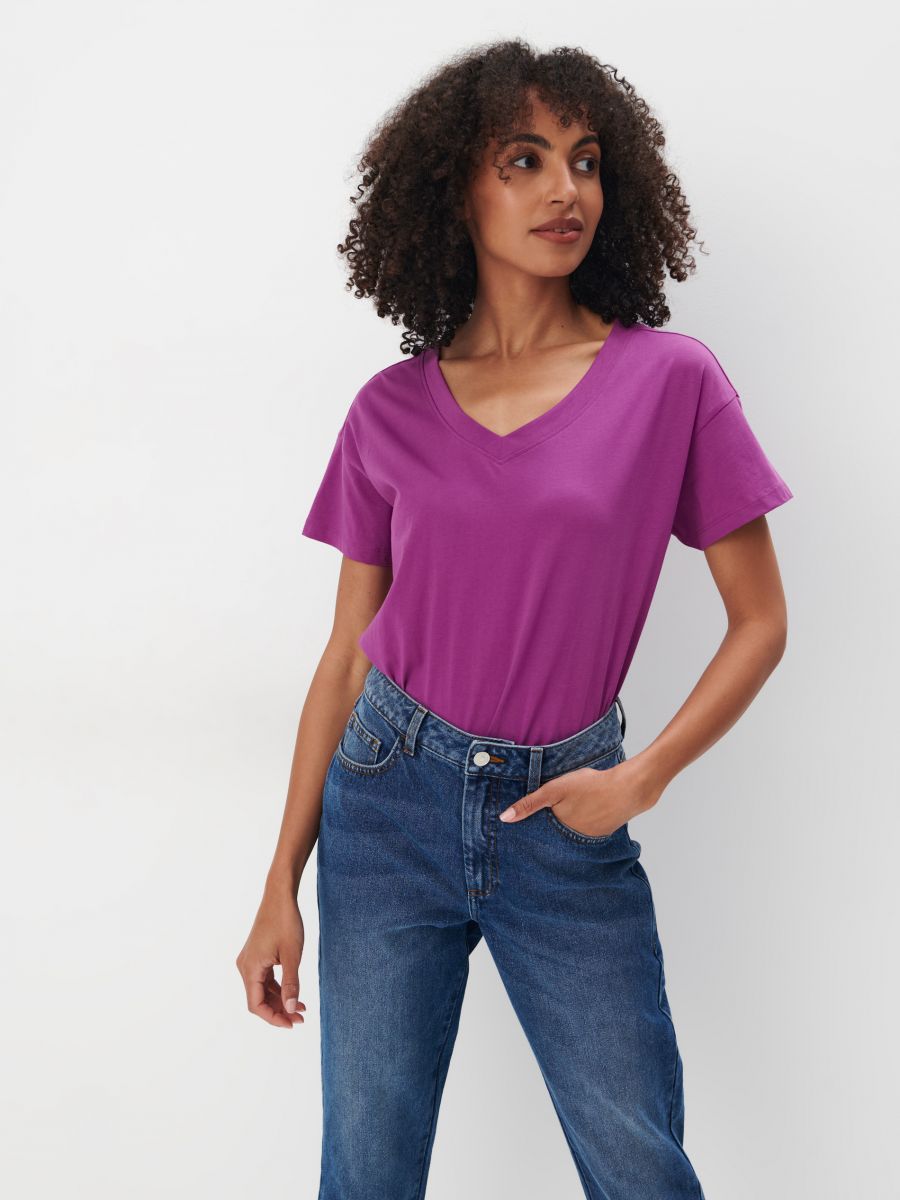 Bawełniany fioletowy t-shirt - fioletowy - MOHITO