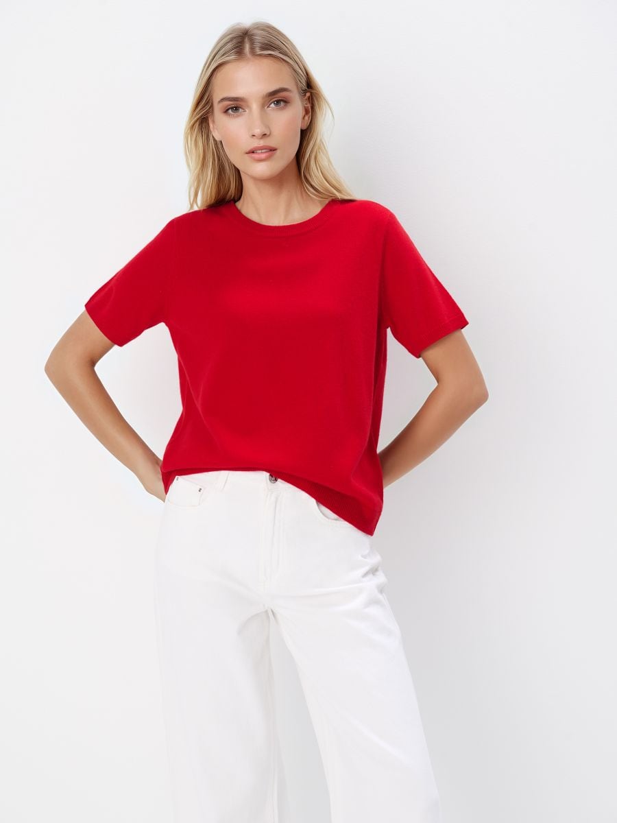 Wełniany czerwony sweter Wełniany czerwony sweter - czerwony - MOHITO