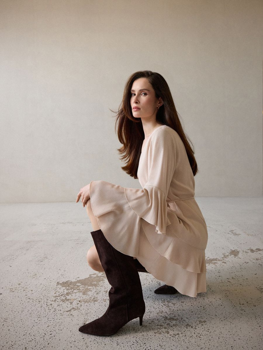 Skórzane kozaki Skórzane kozaki - ciemnobrązowy - MOHITO