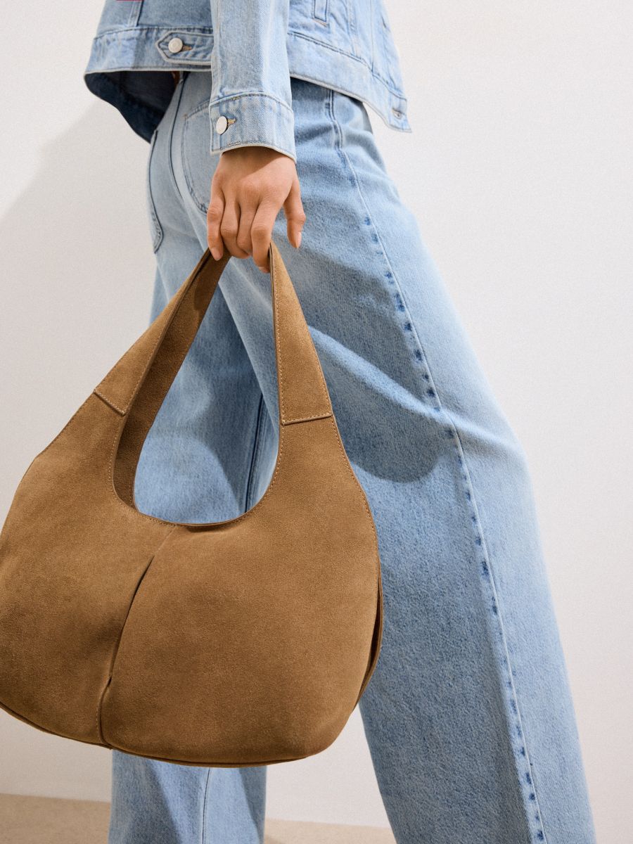 Skórzana torebka - beżowy - MOHITO