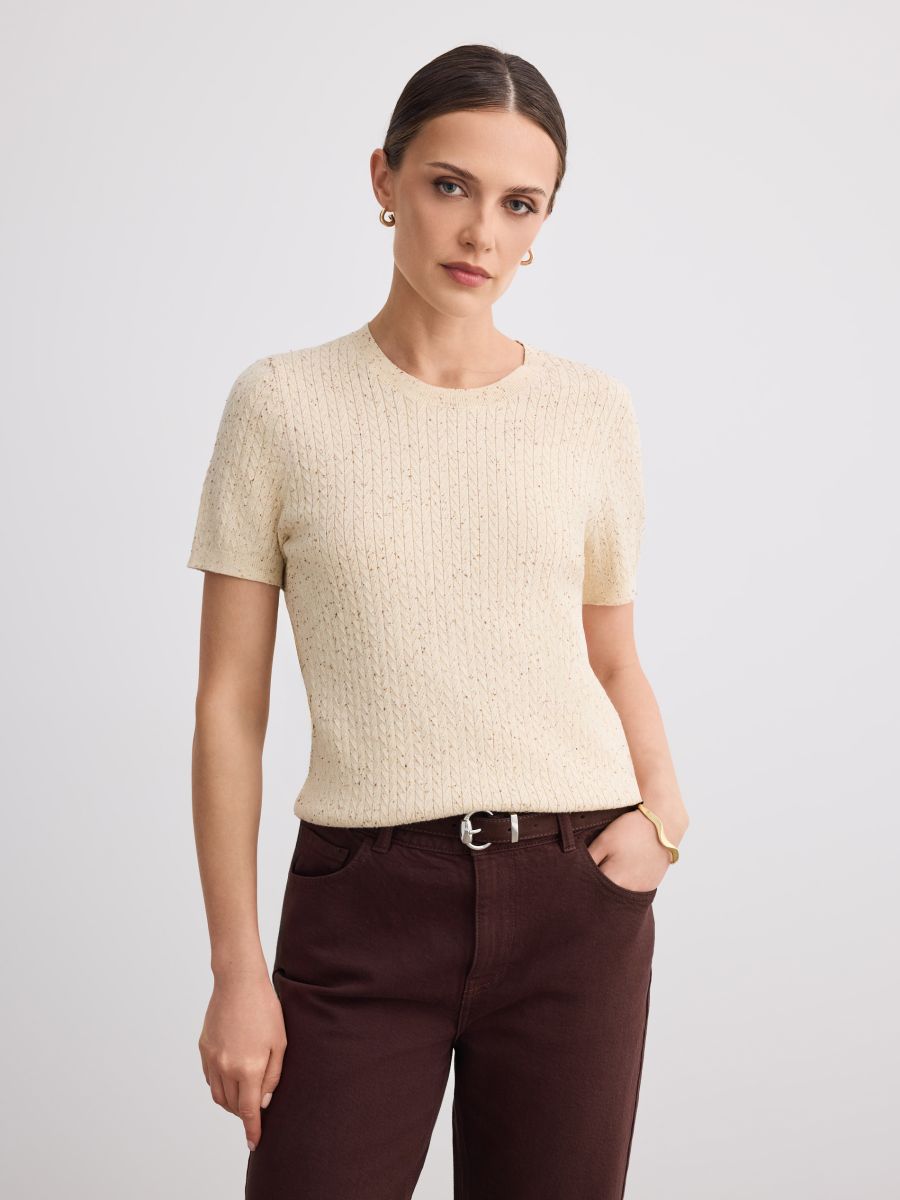 Pulover cu mânecă scurtă - Beige - MOHITO