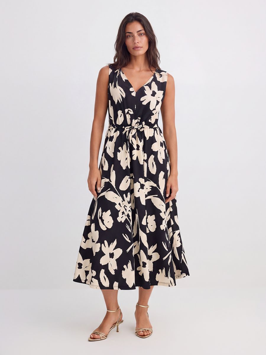 Rochie midi bufantă Rochie midi bufantă - Negru - MOHITO