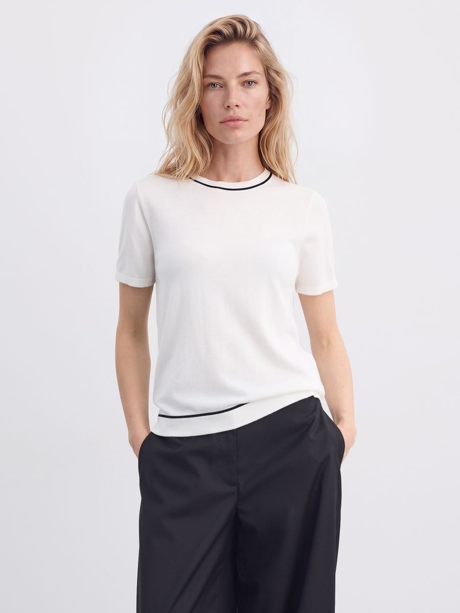 Sweter z krótkim rękawem Sweter z krótkim rękawem - kremowy - MOHITO