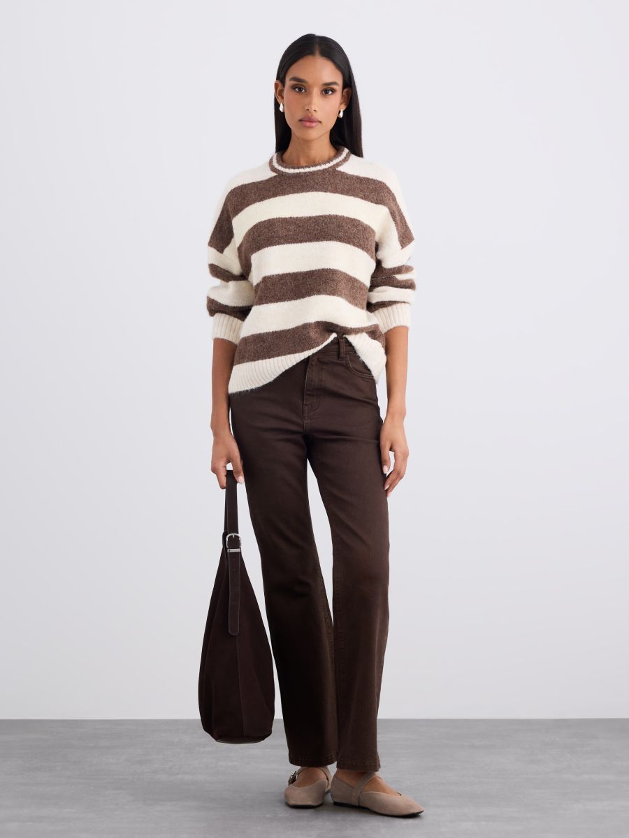 Pulover cu dungi - Maro închis - MOHITO