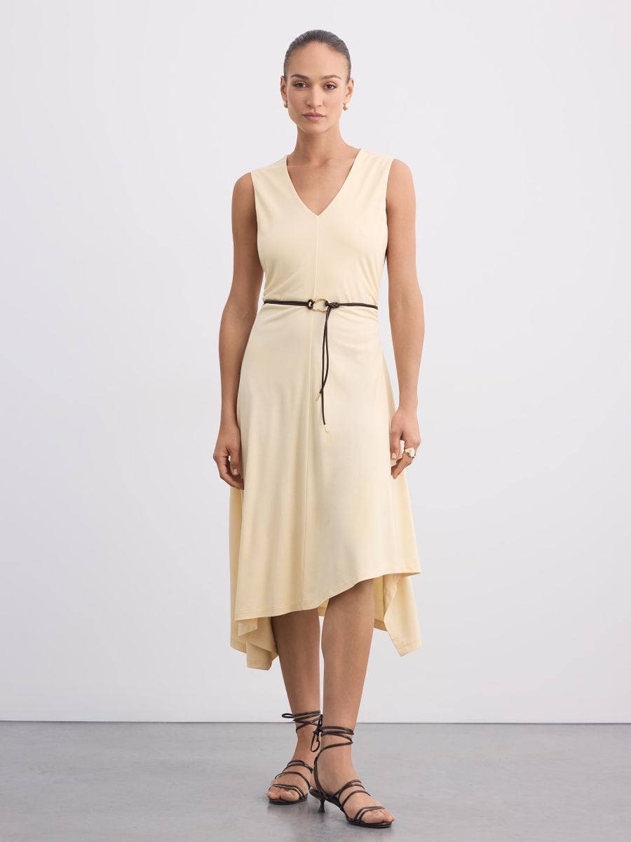 Rochie midi cu curea - Beige - MOHITO
