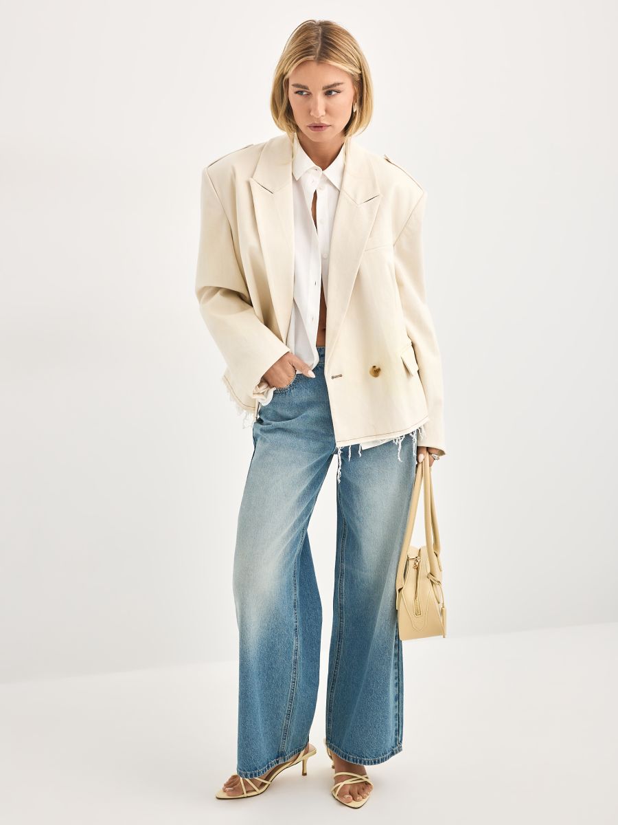 Jeansy wide leg petite - granatowy - MOHITO