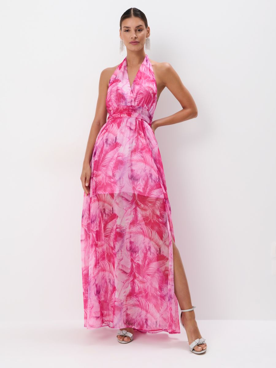 Sukienka maxi w kwiaty - pastelowy różowy - MOHITO