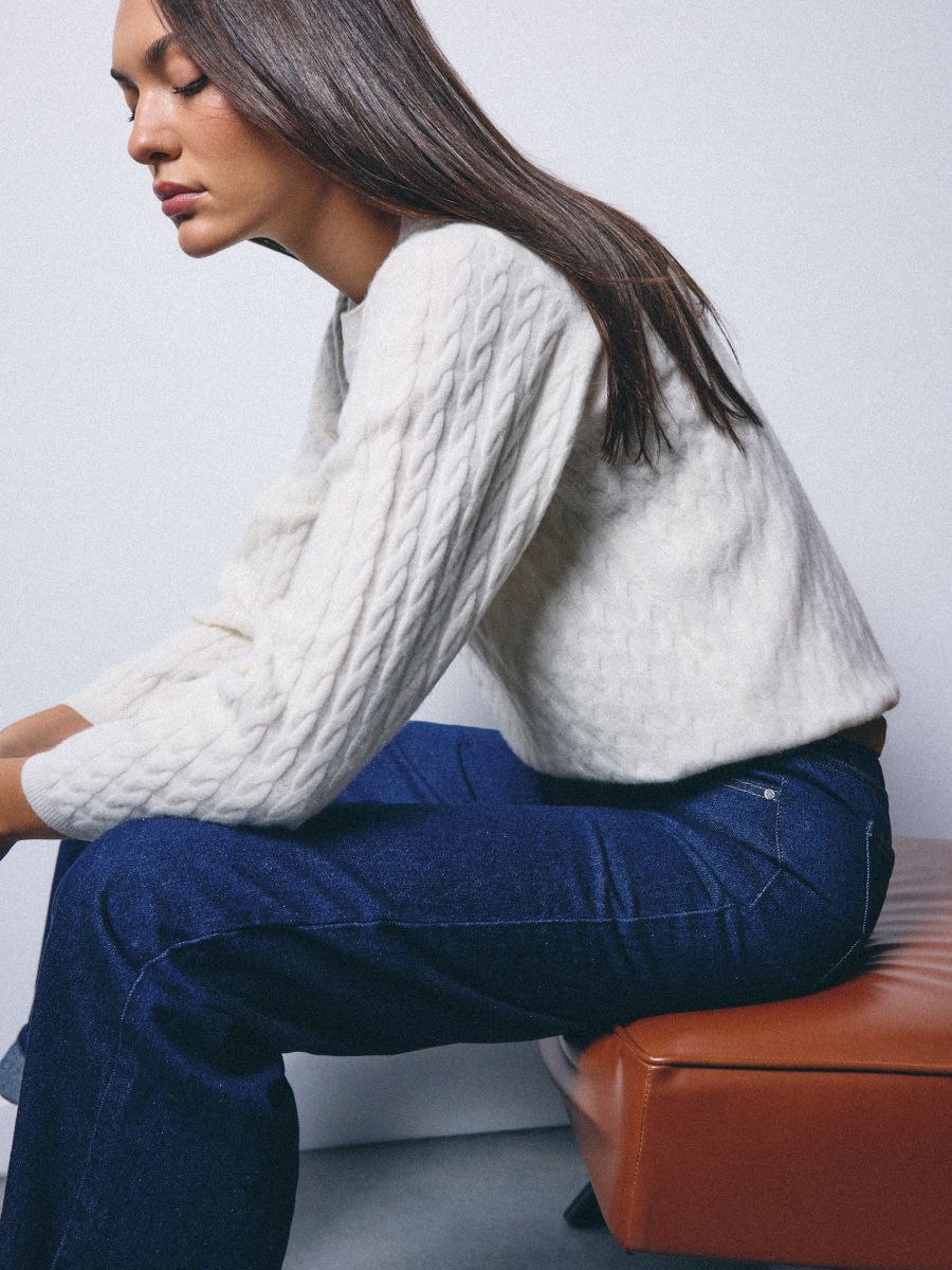 Wełniany sweter - kremowy - MOHITO