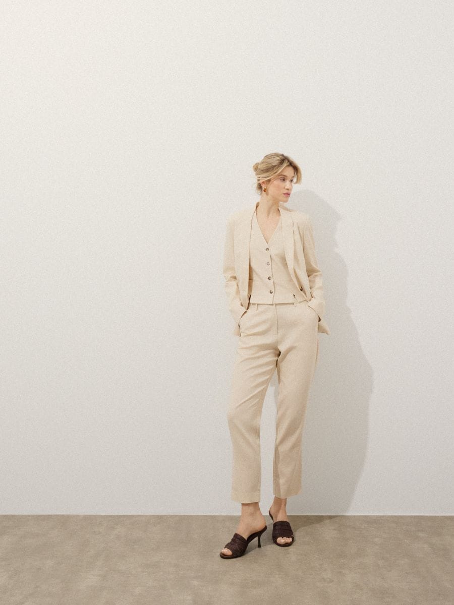 Spodnie z wiskozy i lnu - beżowy - MOHITO