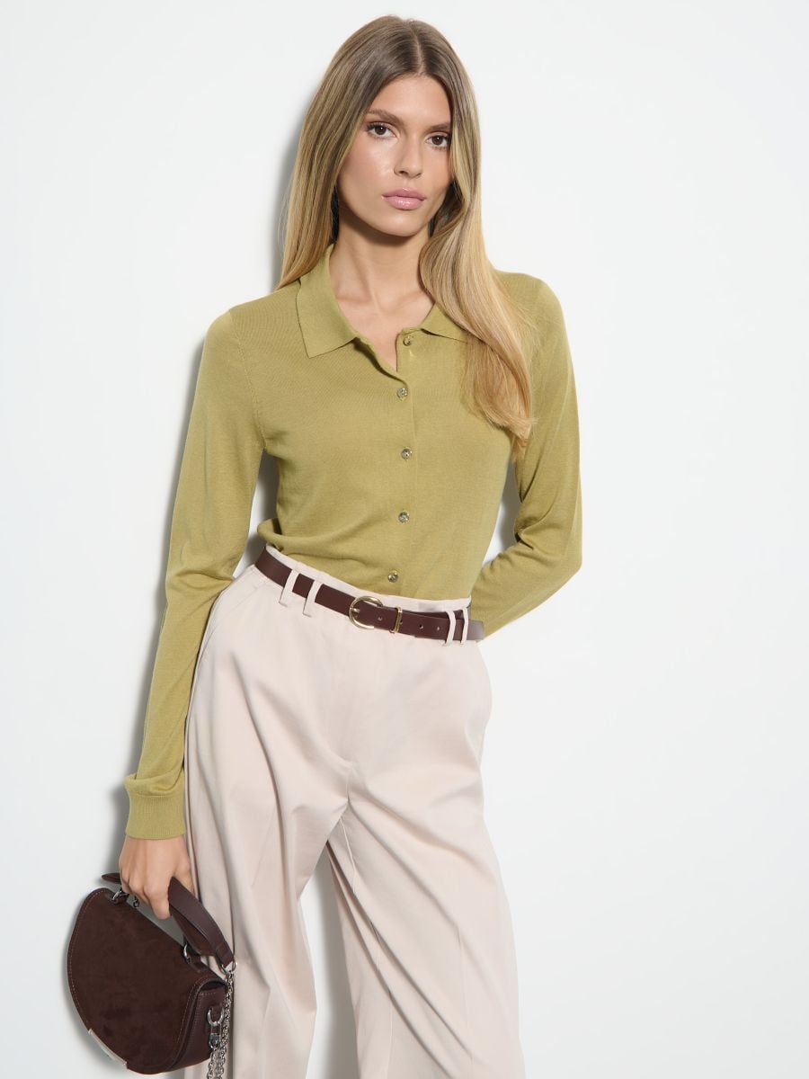 Kardigan z bawełny i wiskozy Kardigan z bawełny i wiskozy - oliwkowy - MOHITO