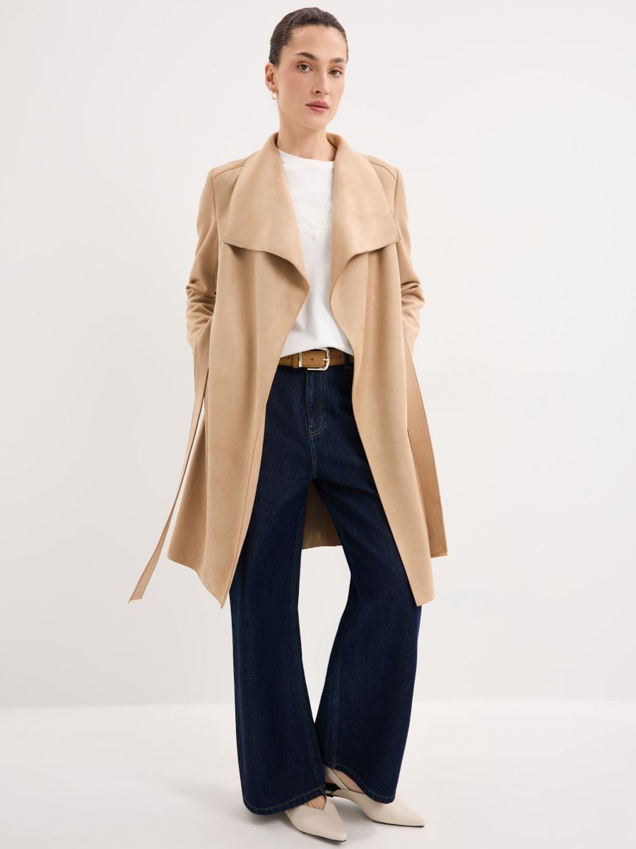 Płaszcz z imitacji zamszu - brązowy - MOHITO