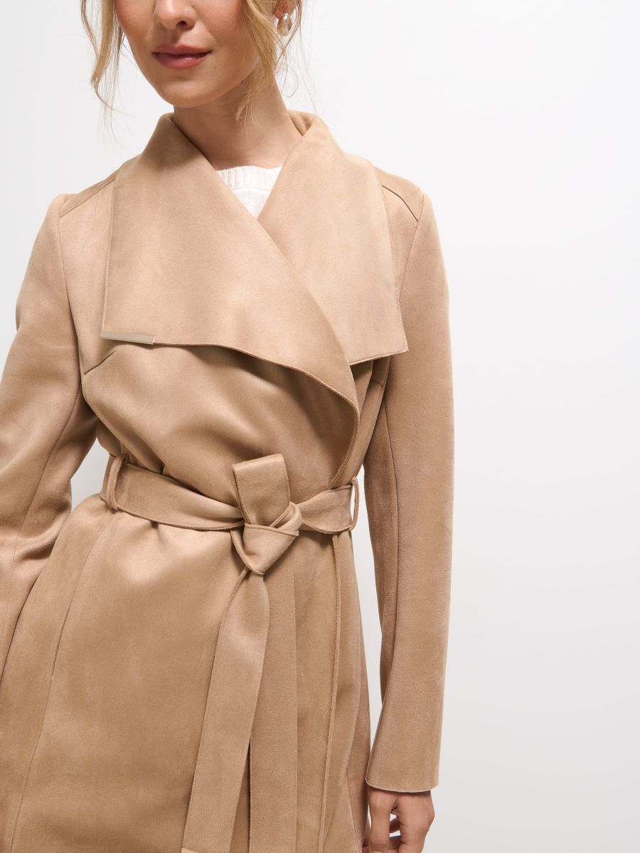 Płaszcz z imitacji zamszu - brązowy - MOHITO