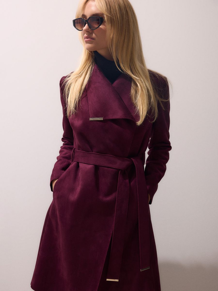 Płaszcz z imitacji zamszu - mahoń - MOHITO