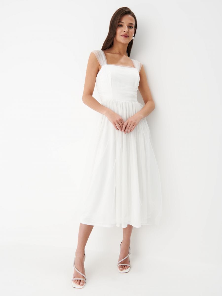 Sukienka midi z ozdobnymi ramiączkami - biały - MOHITO