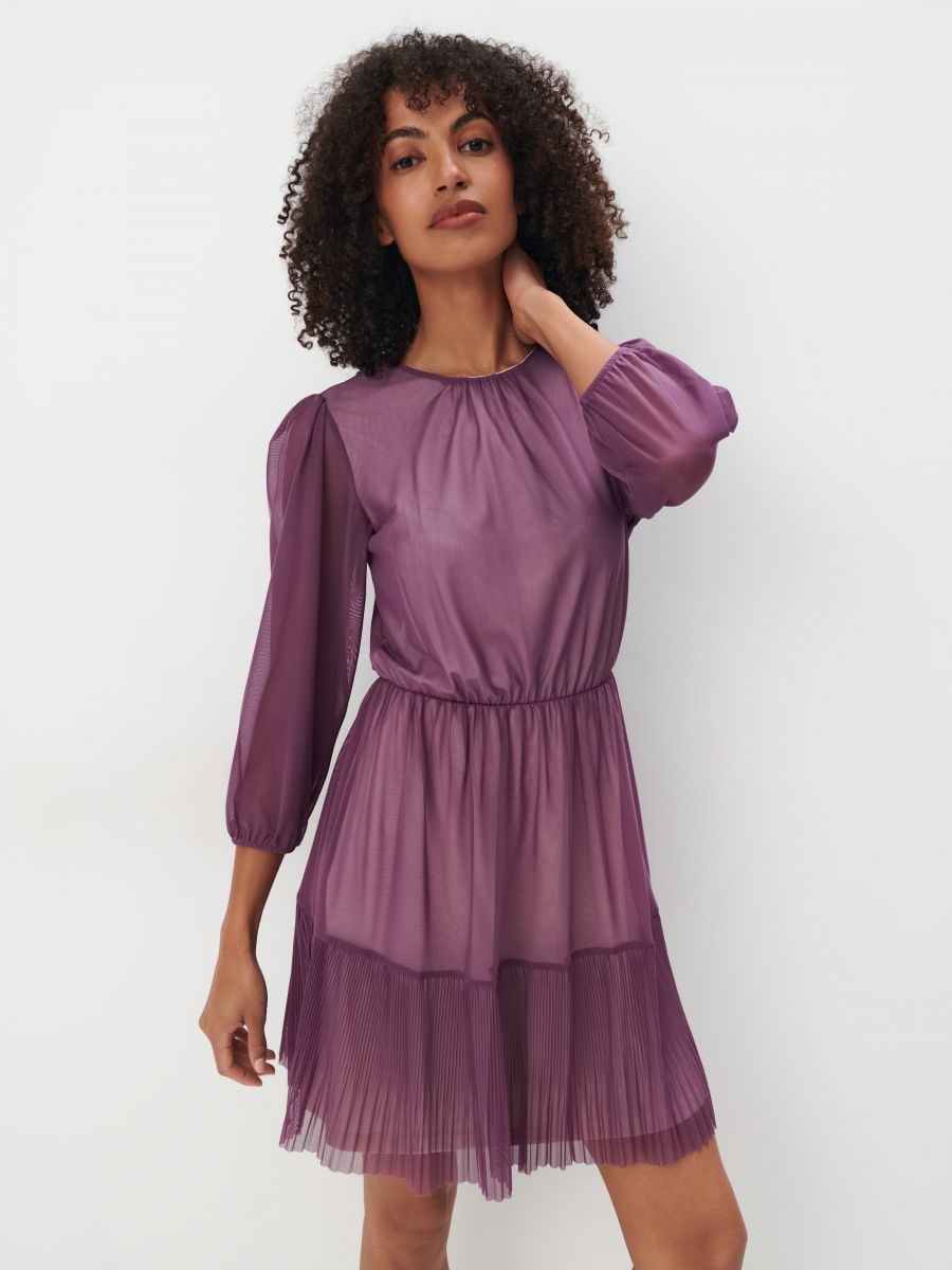 Sukienka mini z dzianiny mesh - fioletowy - MOHITO
