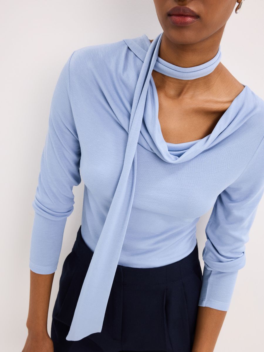 Bluzka z szalem - błękitny - MOHITO