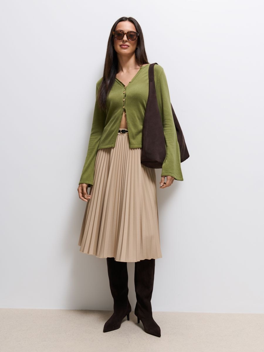 Fustă midi plisată - Beige - MOHITO