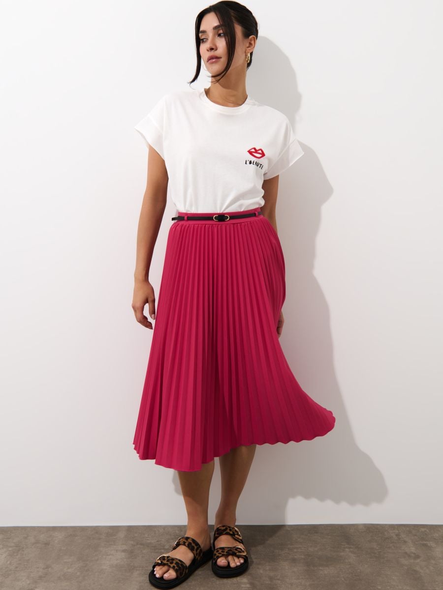 Fustă midi plisată Fustă midi plisată - Roz - MOHITO