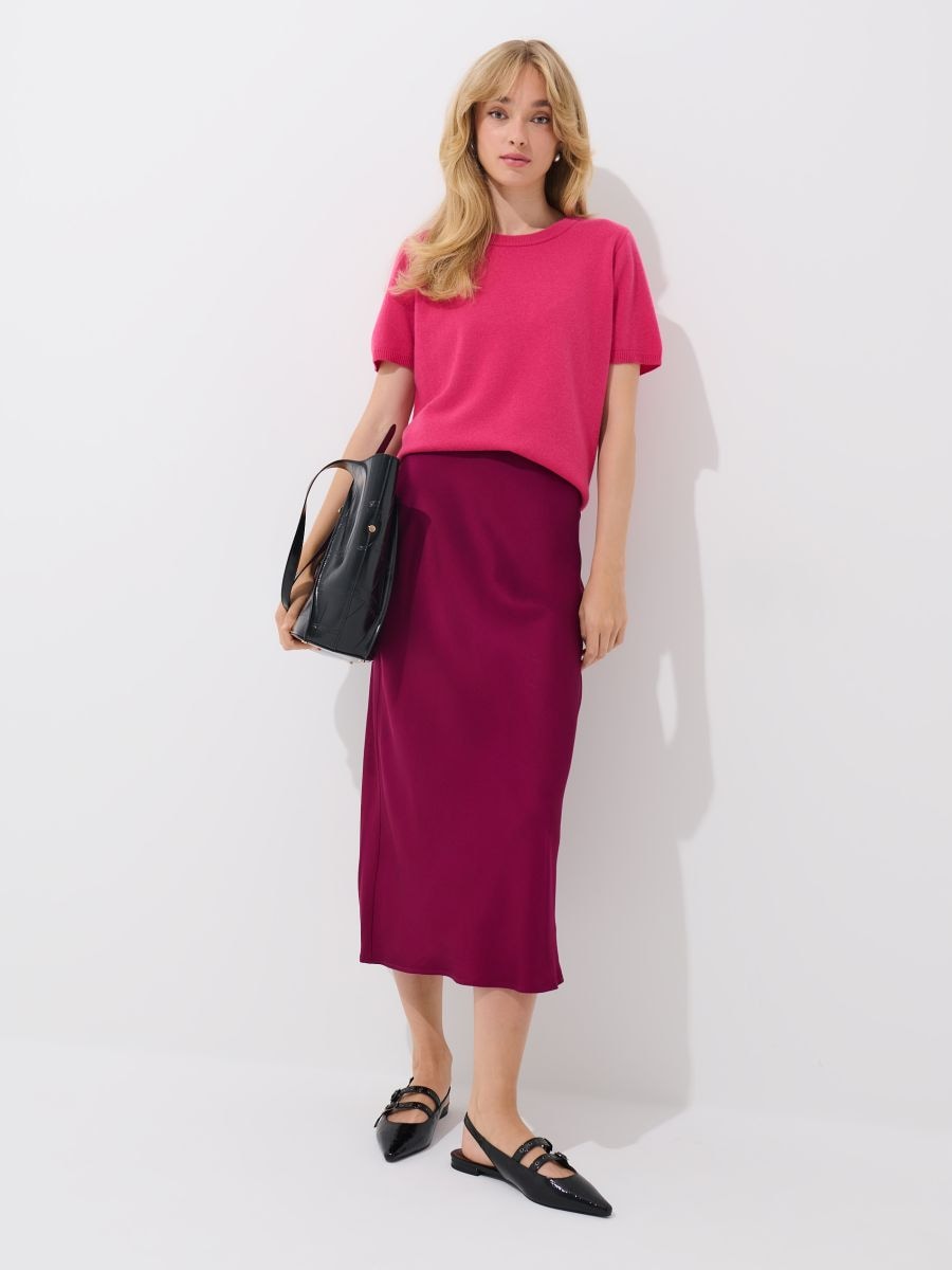 Satynowa spódnica midi - kasztanowy - MOHITO