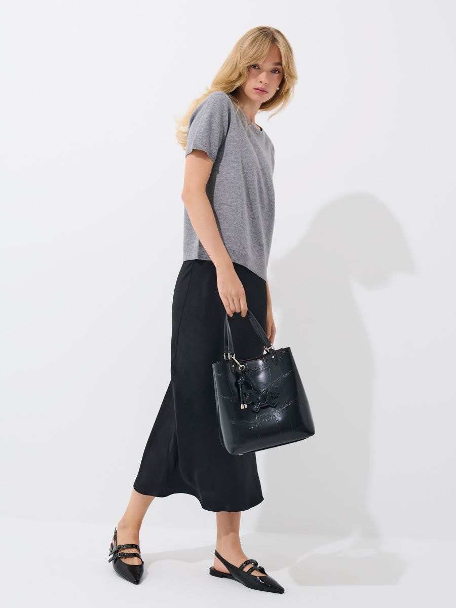 Satynowa spódnica midi Satynowa spódnica midi - czarny - MOHITO