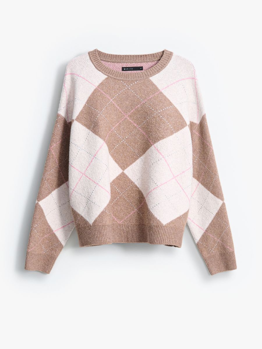 Pulover cu model geometric - Beige - MOHITO