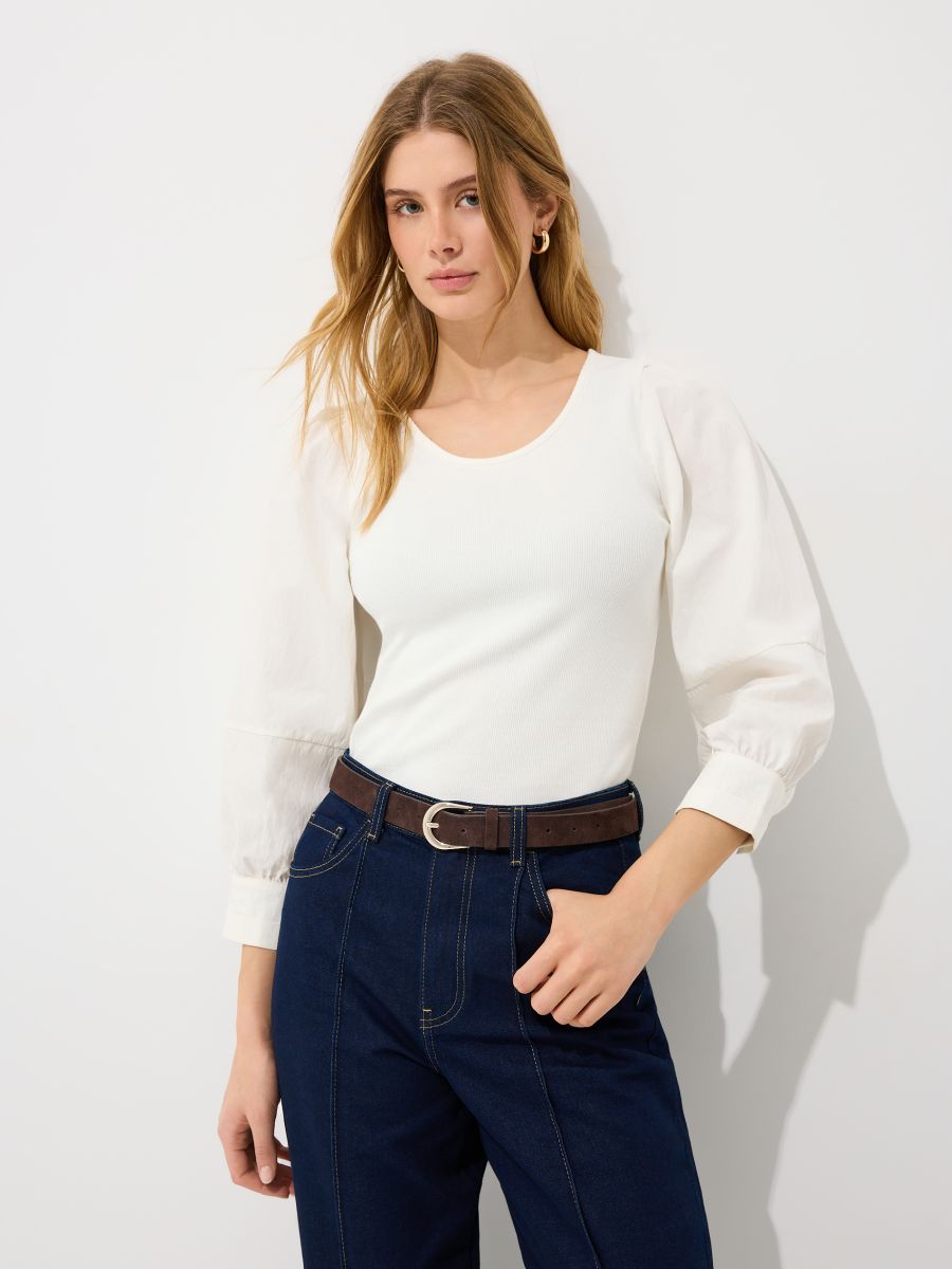 Bluzka z bufiastymi rękawami - biały - MOHITO