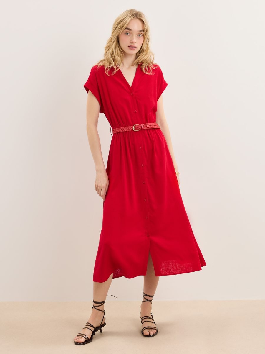 Koszulowa sukienka midi Koszulowa sukienka midi - czerwony - MOHITO