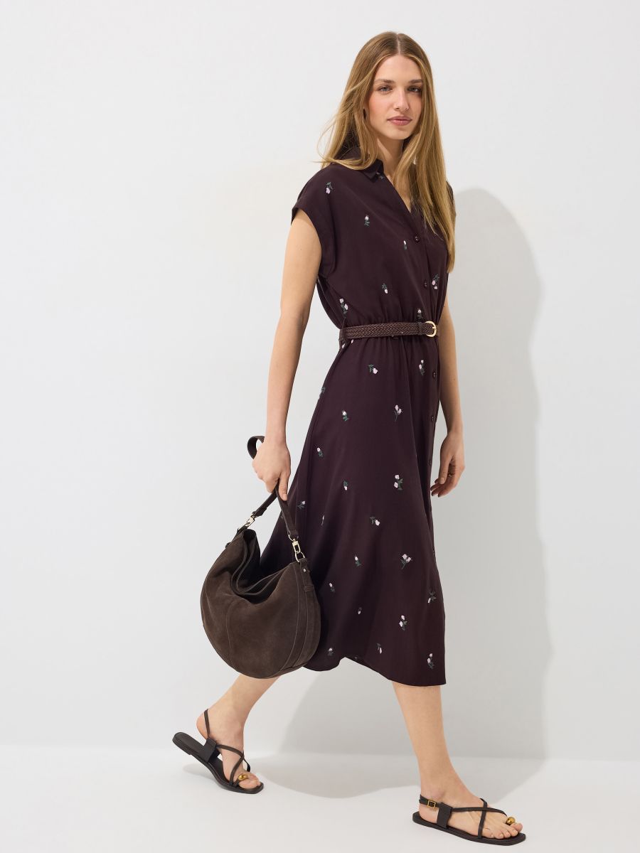 Rochie midi tip cămașă - Maro închis - MOHITO