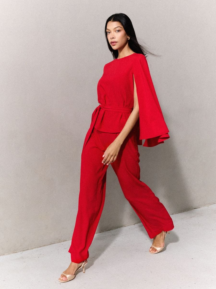 Pantaloni cu croi larg - Roșu - MOHITO