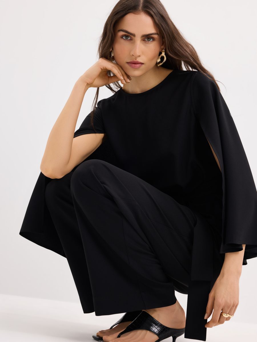 Pantaloni cu croi larg - Negru - MOHITO