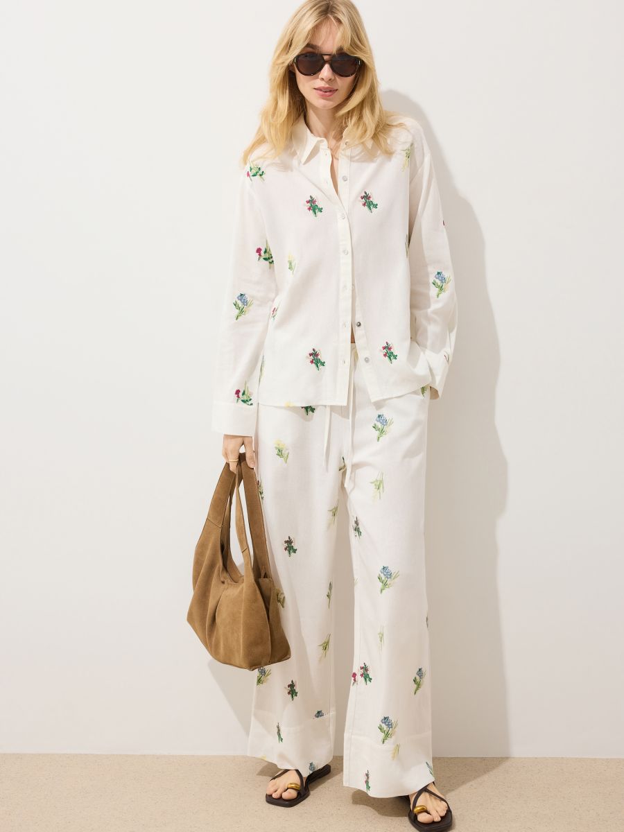 Spodnie z wiskozy i lnu - biały - MOHITO