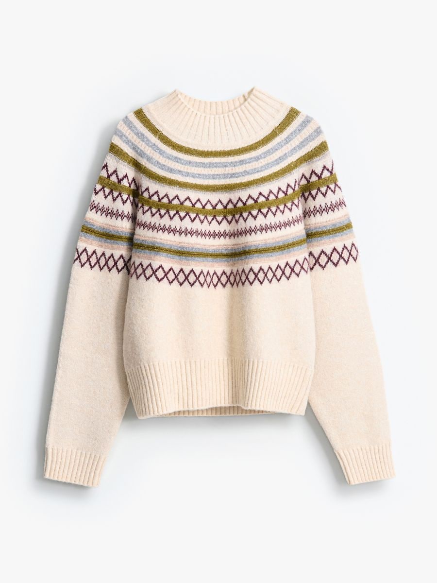 Sweter ze wzorem - kremowy - MOHITO