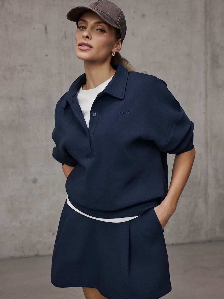 Longsleeve z kołnierzykiem Longsleeve z kołnierzykiem - granatowy - MOHITO