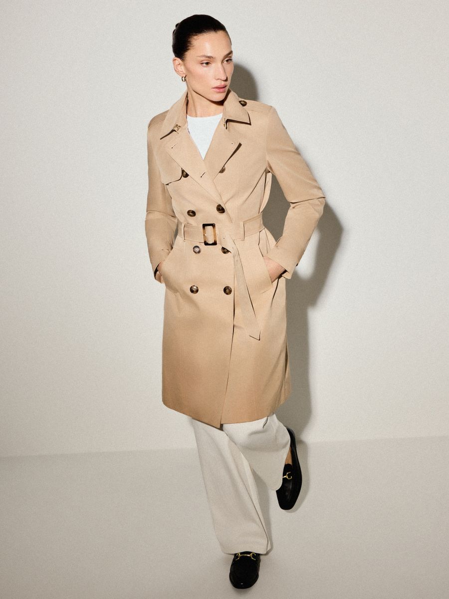 Trencz z paskiem - beżowy - MOHITO