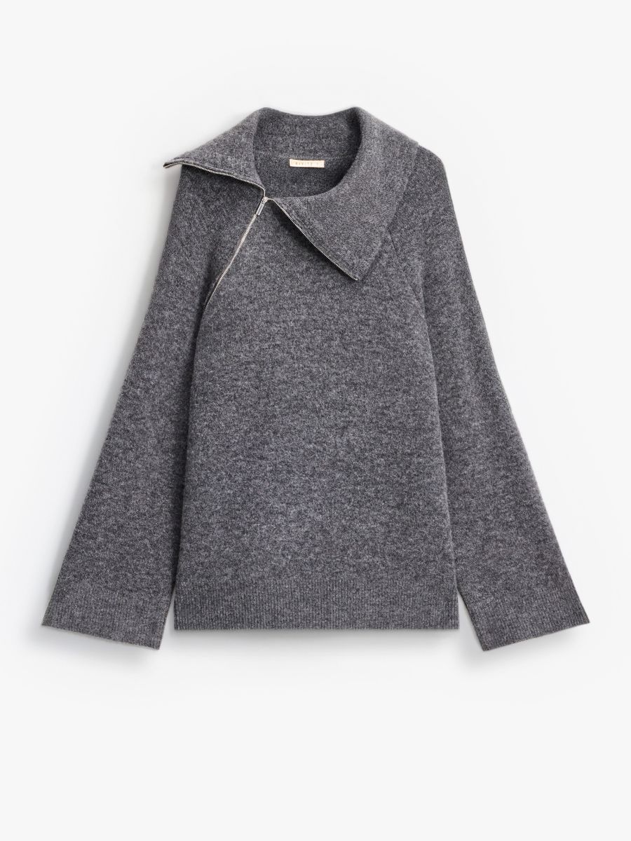 Sweter z asymetrycznym kołnierzem Sweter z asymetrycznym kołnierzem - szary - MOHITO