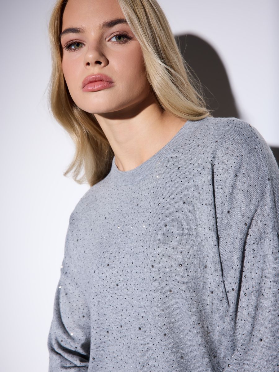 Pulover cu detalii decorative - Gri deschis - MOHITO