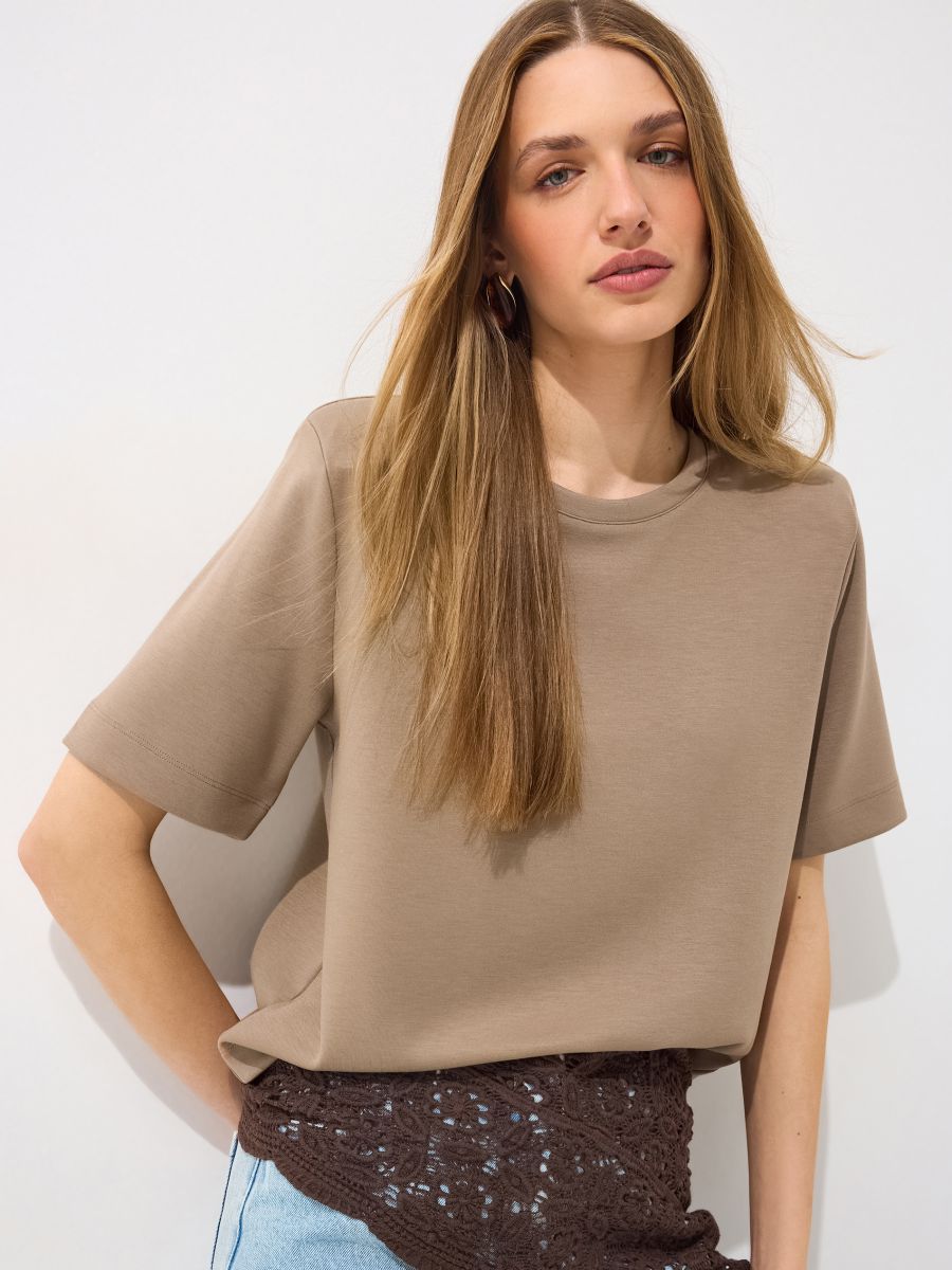 T-shirt basic T-shirt basic - beżowy - MOHITO