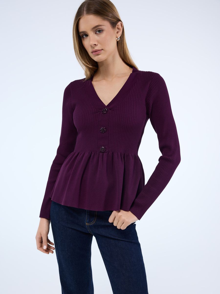 Pulover cu volane - Maro - MOHITO