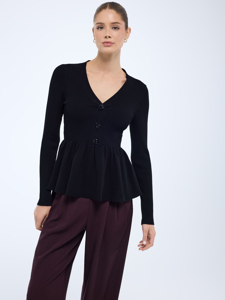 Sweter z falbaną Sweter z falbaną - czarny - MOHITO