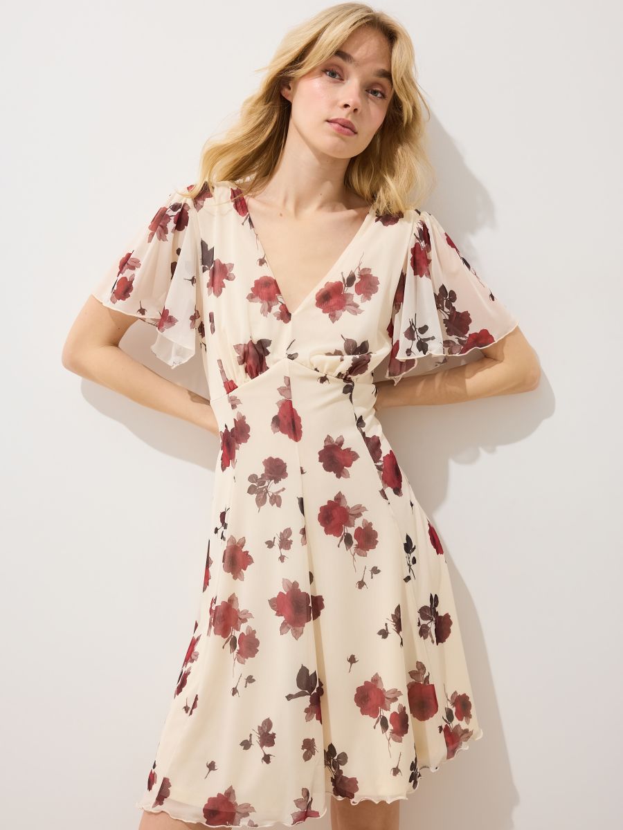 Rochie mini din tricot cu plasă Rochie mini din tricot cu plasă - Beige - MOHITO