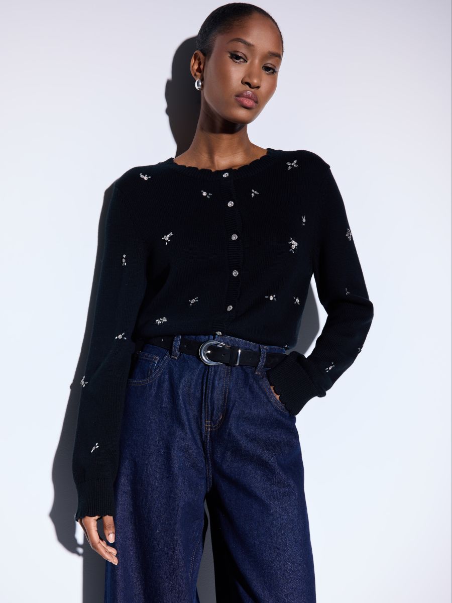 Bawełniany czarny kardigan - czarny - MOHITO