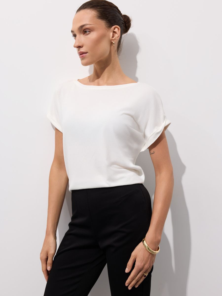 T-shirt z lyocellem - kremowy - MOHITO