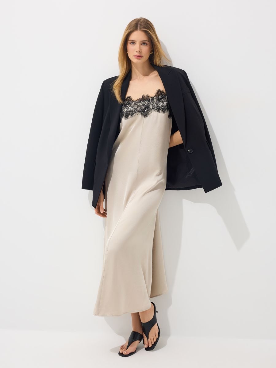 Rochie maxi din satin Rochie maxi din satin - Beige - MOHITO